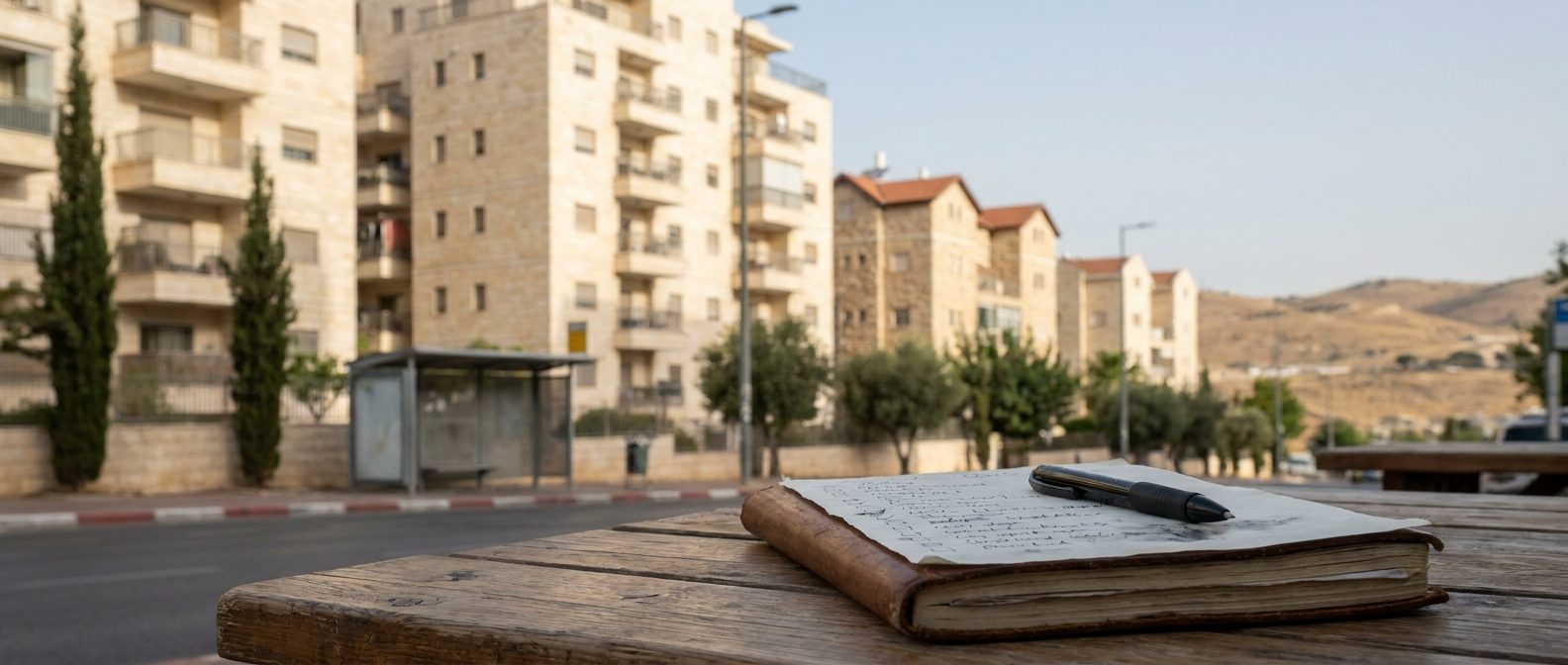 Notebook with a checklist and a pen on a cafe table on a Ramat Beit Shemesh street (illustration)